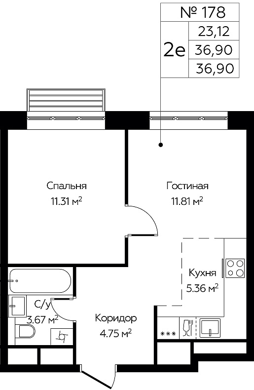 2 ккв (Евро) 36,4 м²