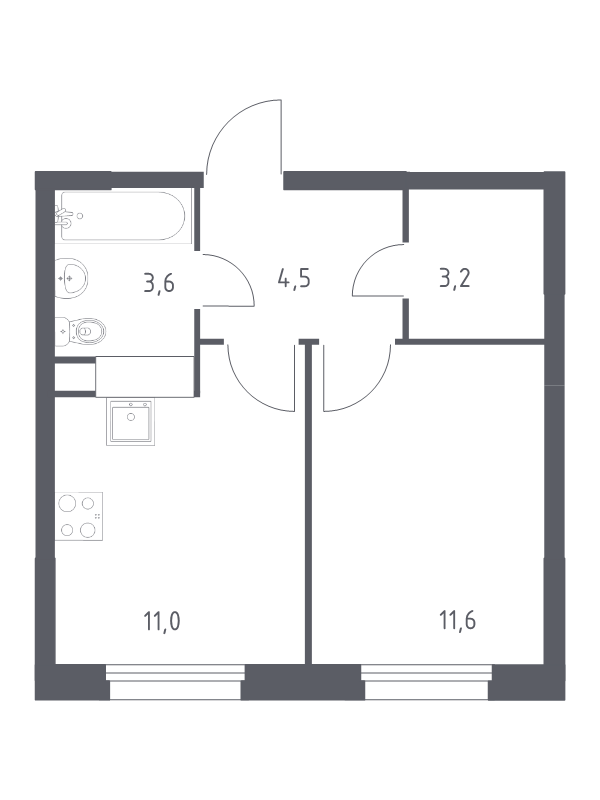 1 ккв 32,5 м²