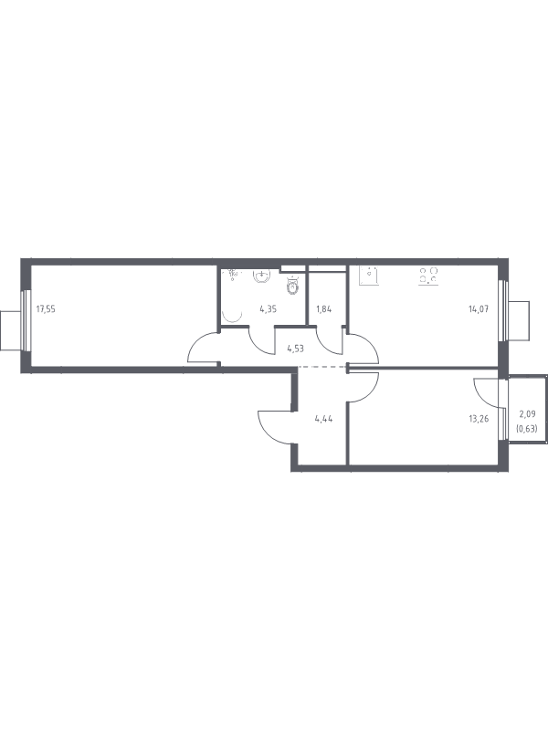 2 ккв 60,7 м²