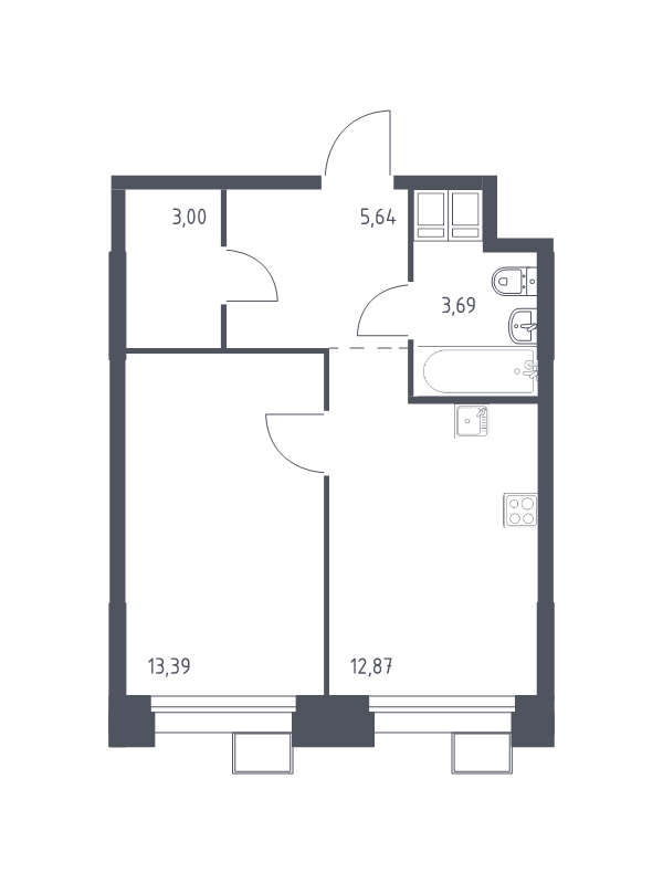 1 ккв 38,5 м²