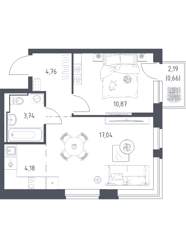2 ккв (Евро) 41,3 м²