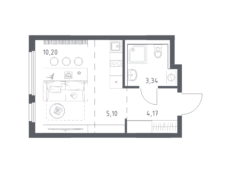 Студия 22,8 м²