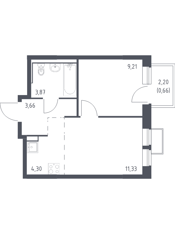 2 ккв (Евро) 33 м²