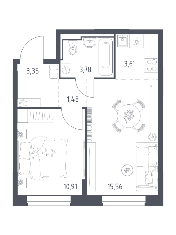 2 ккв (Евро) 38,7 м²