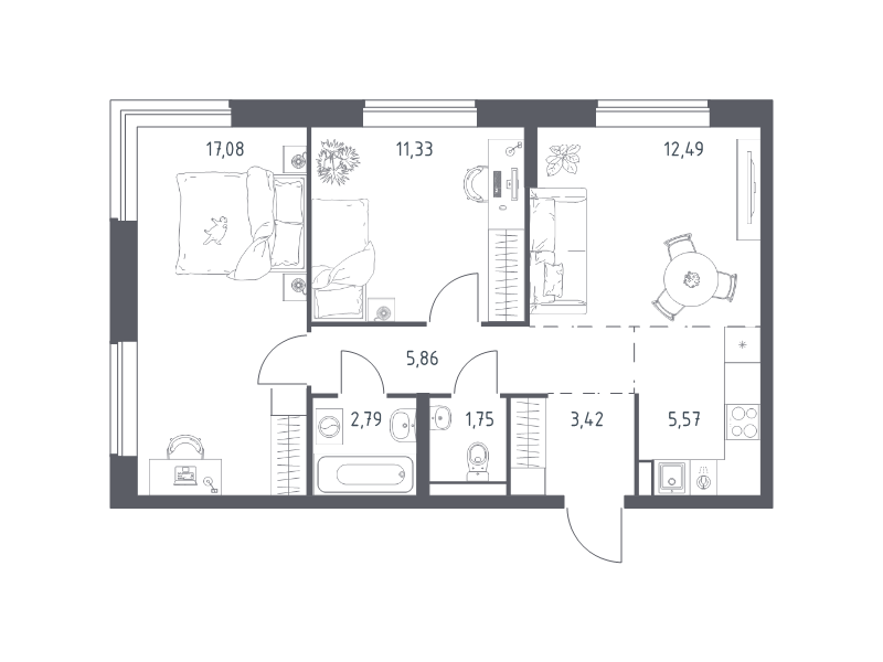 3 ккв (Евро) 60,3 м²