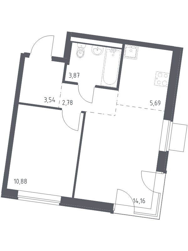 2 ккв (Евро) 40,9 м²