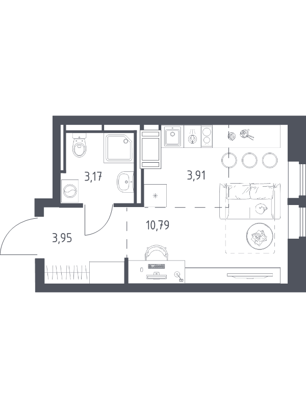 Студия 21,8 м²