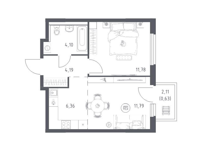 2 ккв (Евро) 38,9 м²