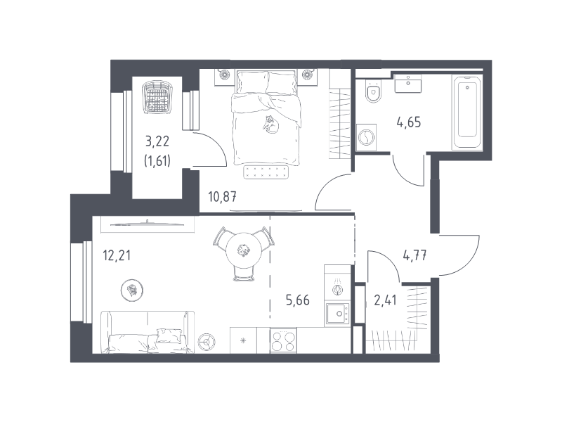 2 ккв (Евро) 42,2 м²