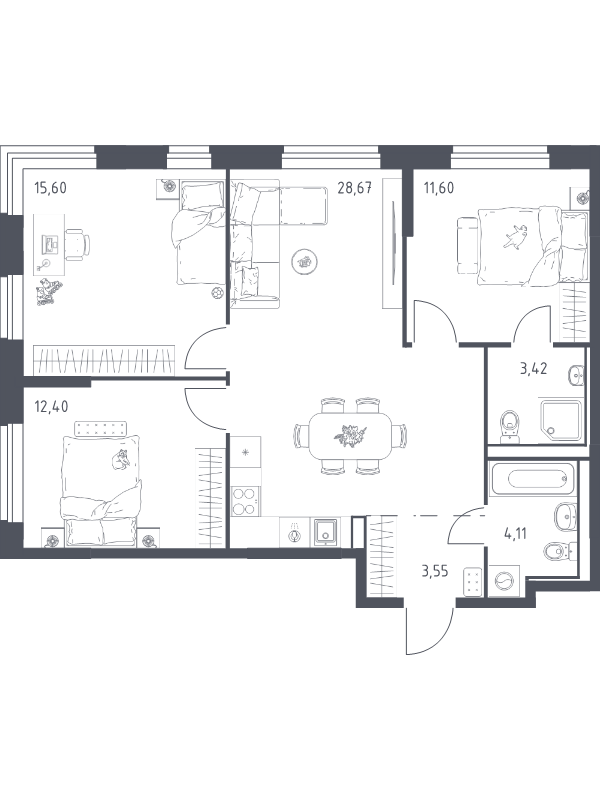 4 ккв (Евро) 79,4 м²