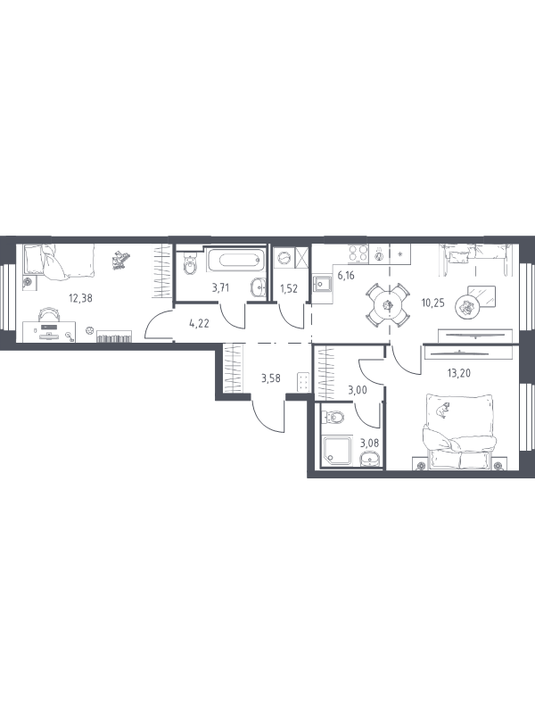 3 ккв (Евро) 61,1 м²