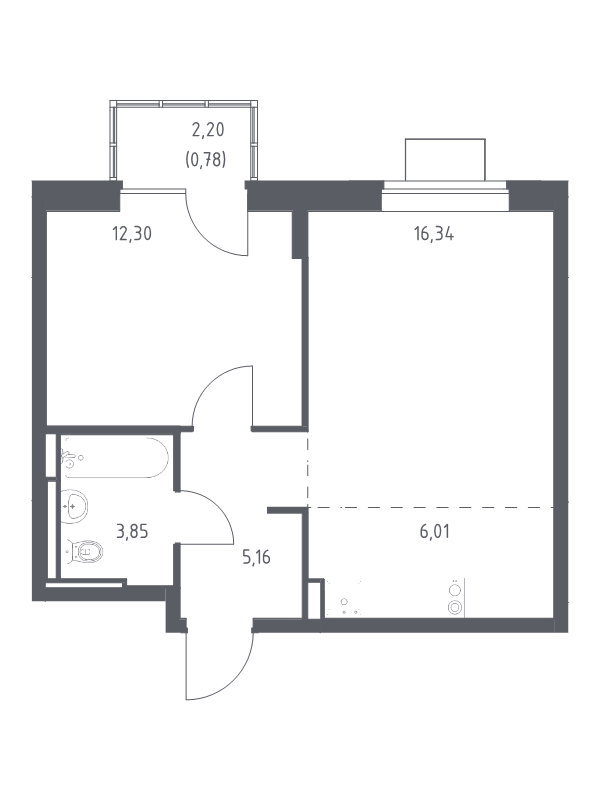 2 ккв (Евро) 44,4 м²