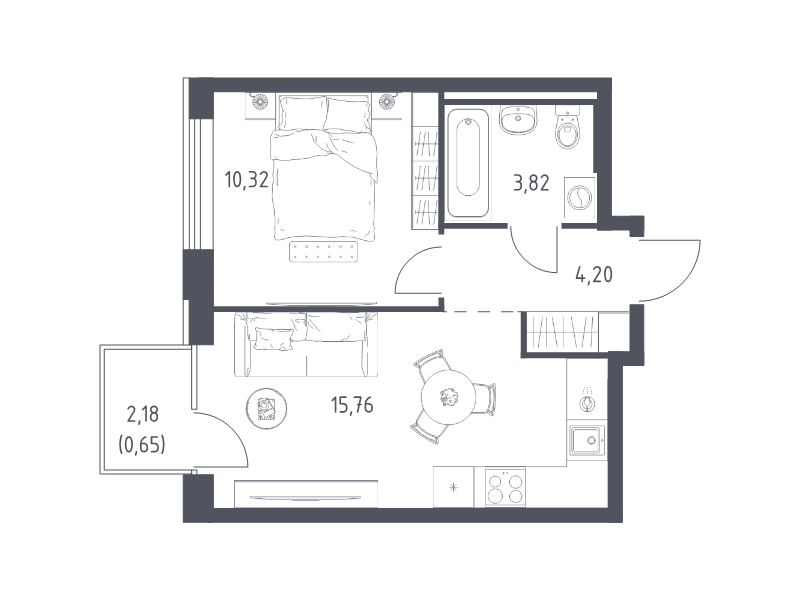 2 ккв (Евро) 34,8 м²