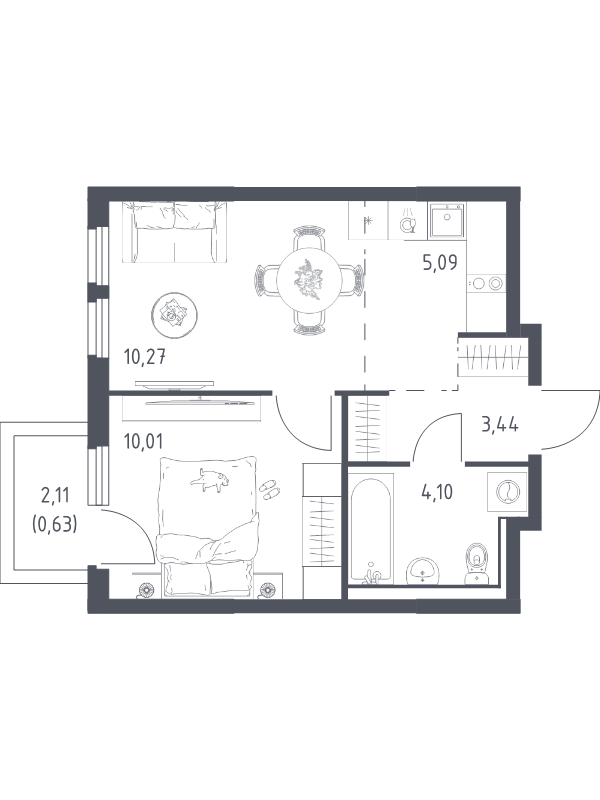 2 ккв (Евро) 33,5 м²