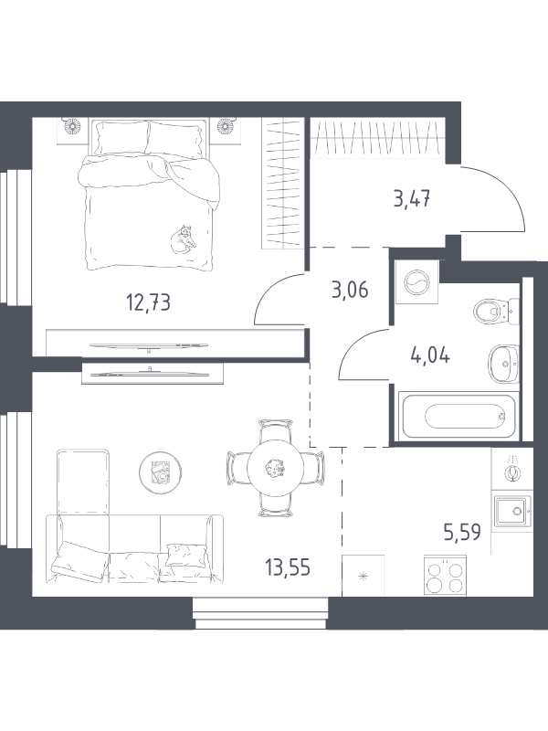 2 ккв (Евро) 42,4 м²