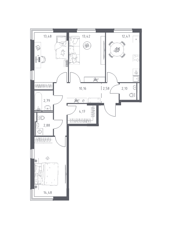 3 ккв 78,5 м²