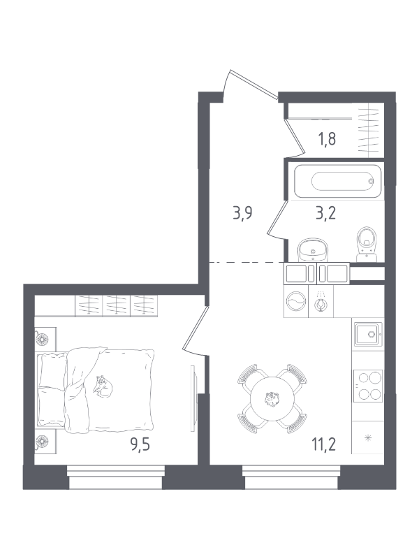 Студия 29,6 м²