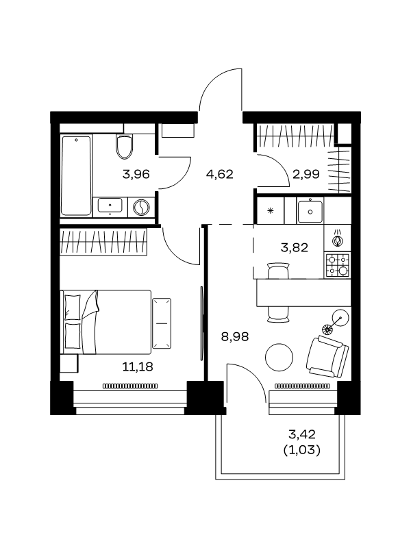 1 ккв 36,6 м²