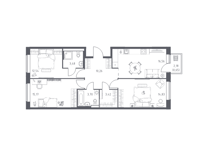 4 ккв (Евро) 80,6 м²