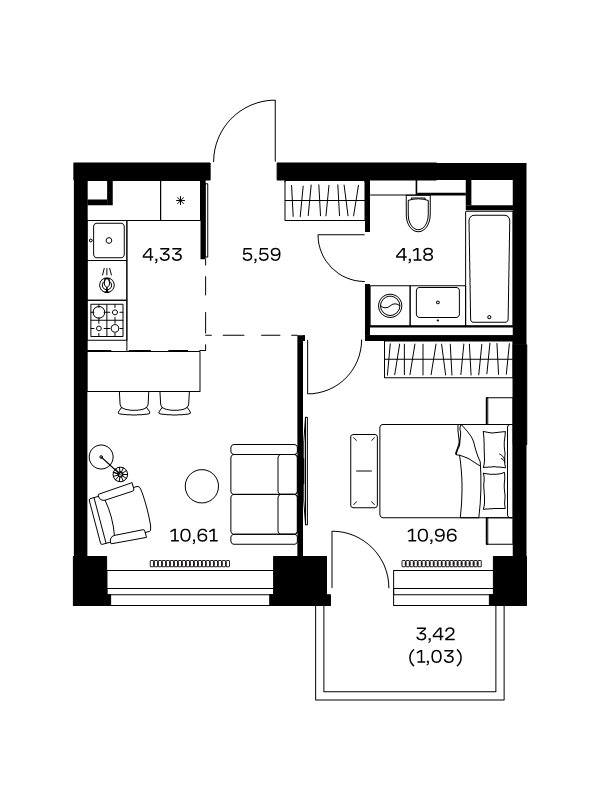 1 ккв 36,7 м²