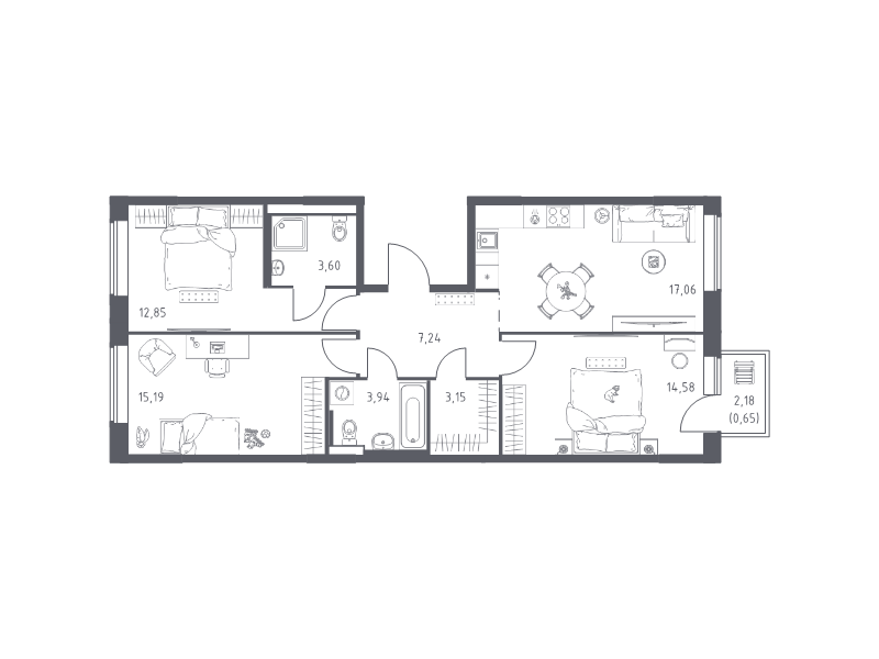 4 ккв (Евро) 78,3 м²