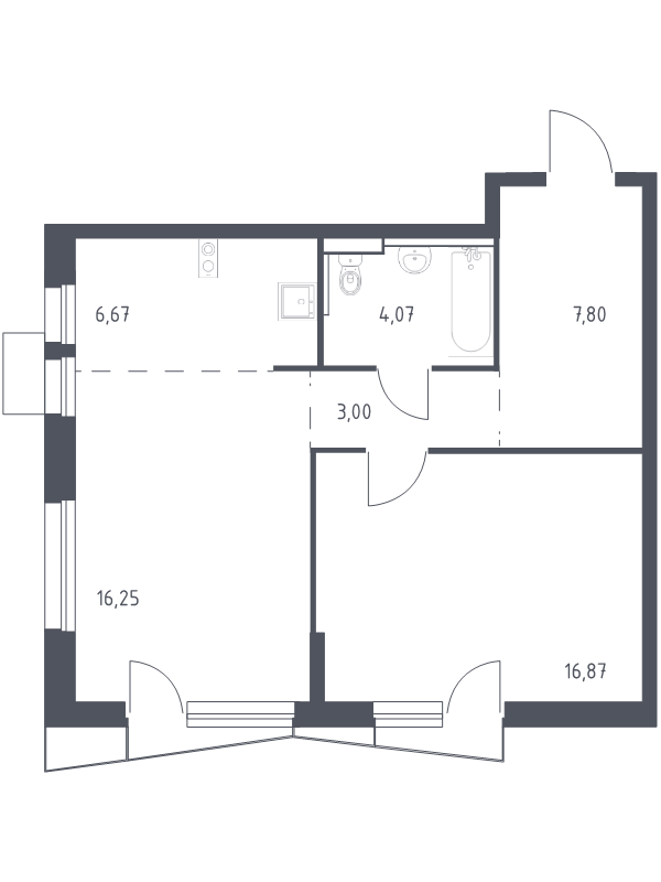 2 ккв (Евро) 53,8 м²