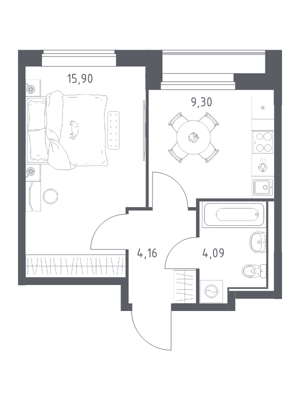 1 ккв 33,5 м²