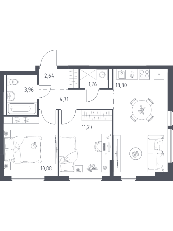 3 ккв (Евро) 54 м²