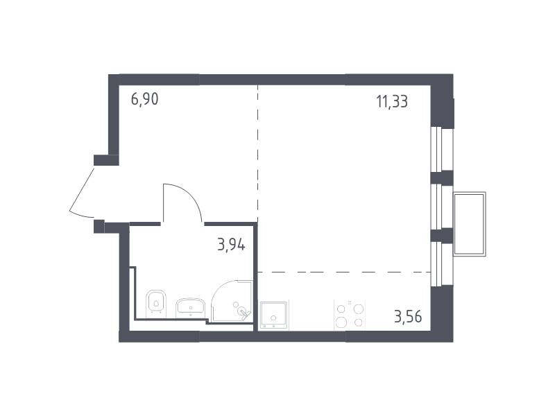 Студия 25,6 м²