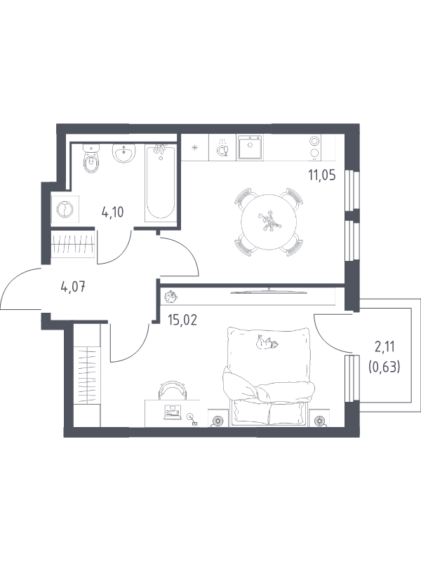 1 ккв 34,9 м²