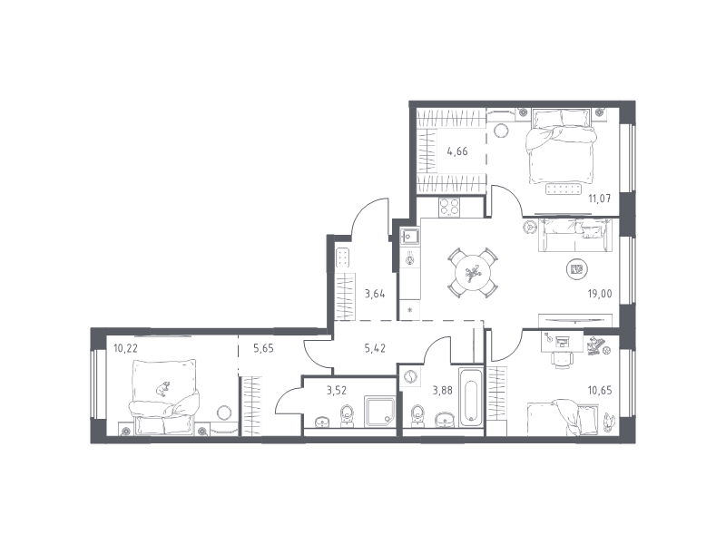 4 ккв (Евро) 77,7 м²