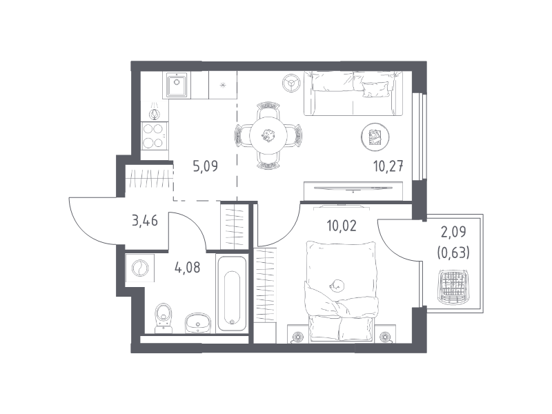 2 ккв (Евро) 33,6 м²