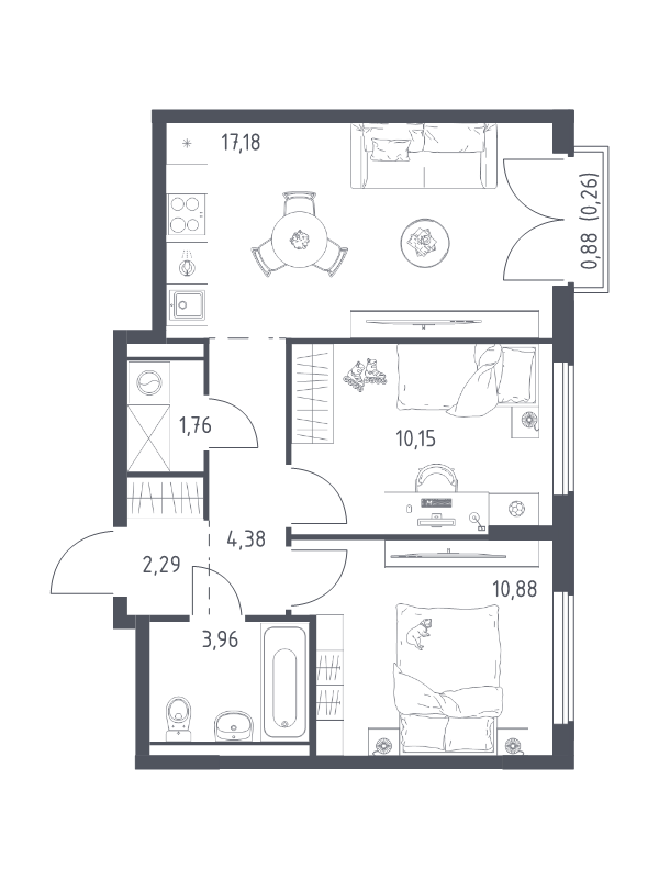 3 ккв (Евро) 50,9 м²