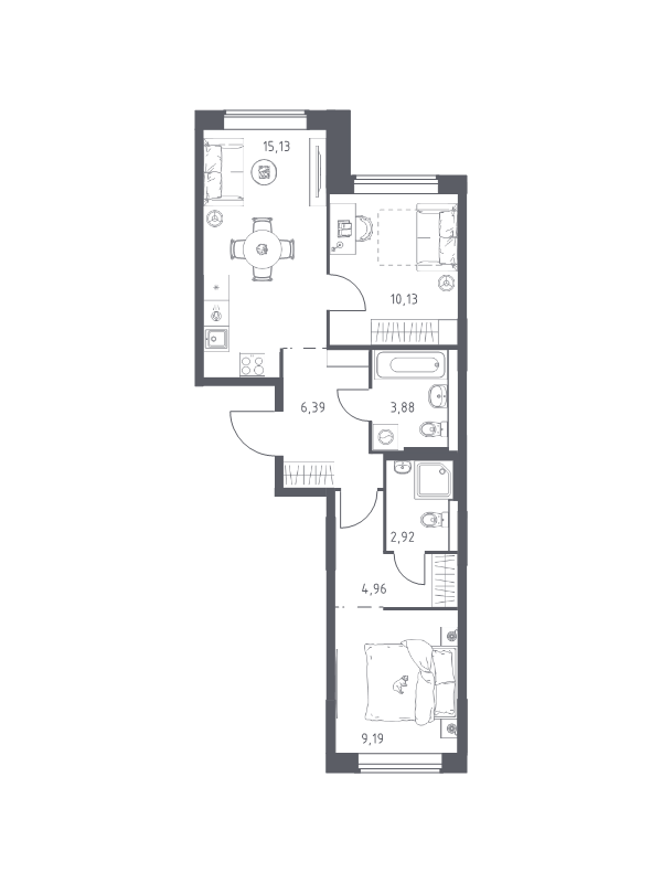 3 ккв (Евро) 52,6 м²