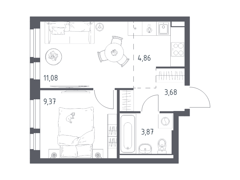 2 ккв (Евро) 32,9 м²
