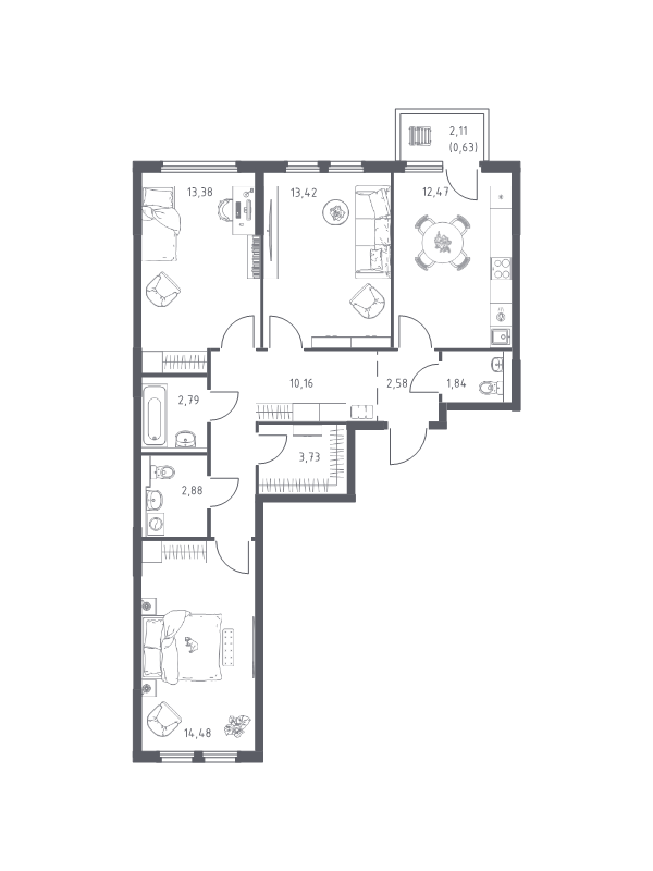 3 ккв 78,4 м²