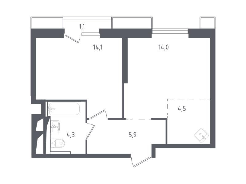 2 ккв (Евро) 44,7 м²