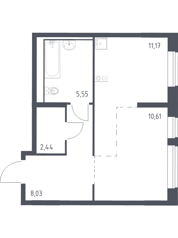 Студия 37,8 м²