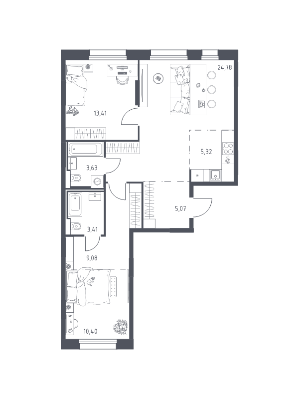 3 ккв (Евро) 75,1 м²