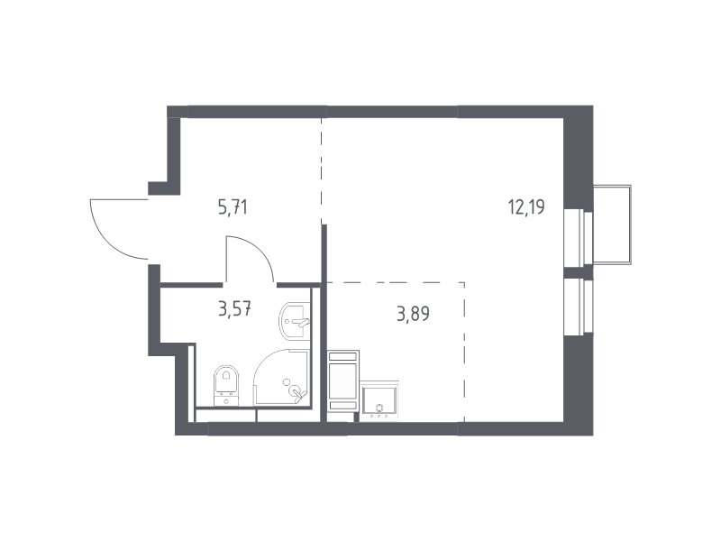 Студия 25,4 м²