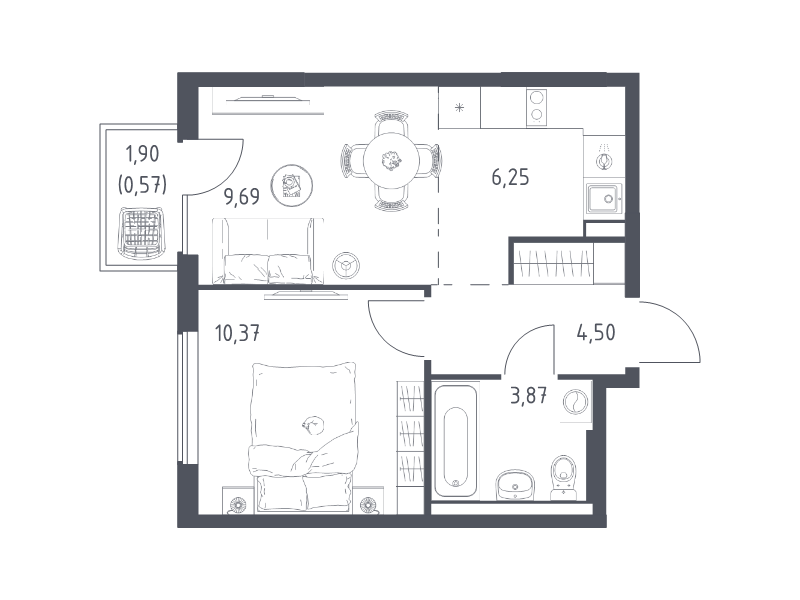 2 ккв (Евро) 35,3 м²