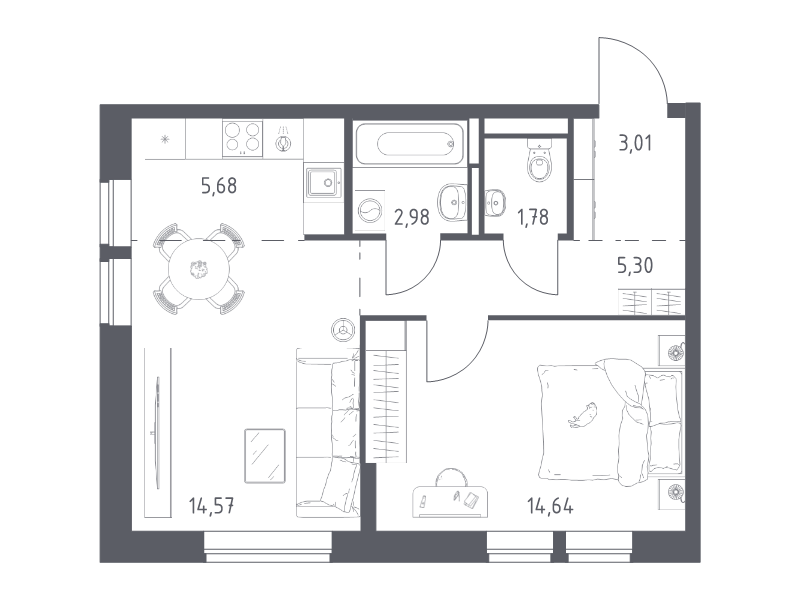 2 ккв (Евро) 48 м²