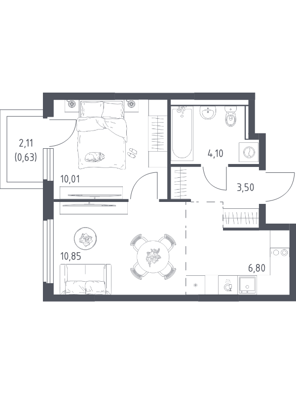 2 ккв (Евро) 35,9 м²