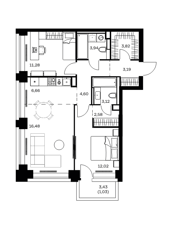3 ккв (Евро) 68,7 м²