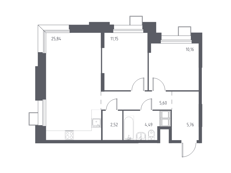 3 ккв (Евро) 65,4 м²