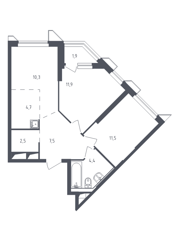 3 ккв (Евро) 54,6 м²