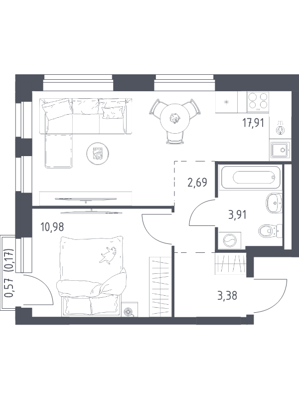 2 ккв (Евро) 39 м²