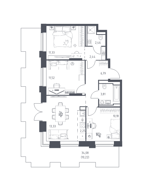4 ккв (Евро) 74,3 м²