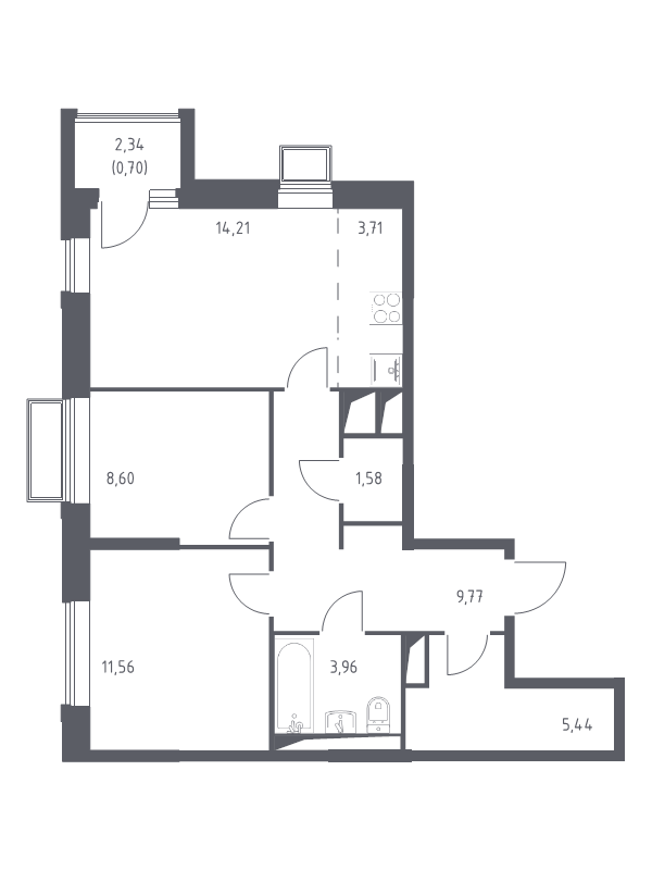3 ккв (Евро) 59,7 м²