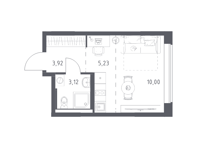 Студия 22,3 м²